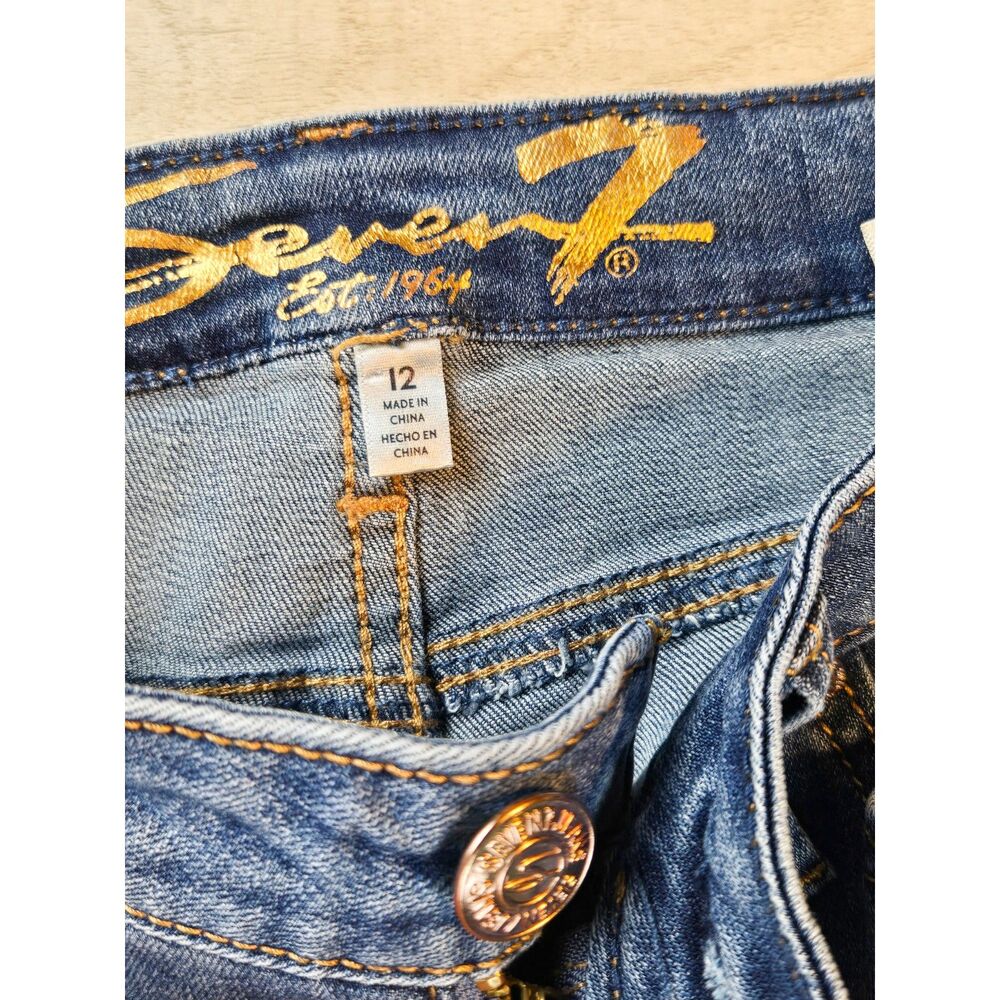 Seven7 Tower High Rise Straight Crop Jeans Size 12 Frayed Raw Hem Stretch - Picture 4 of 8